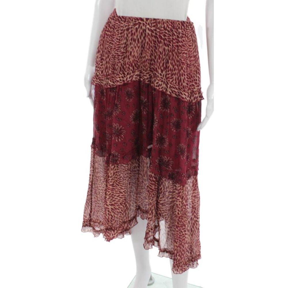 Ba&Sh Womens Maxi Skirt Red Animal Print Viscose Pull On Size S - Picture 2 of 5
